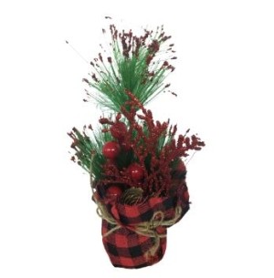 VASO TECIDO AZEVINHO PINHA GALHO GLITTTER 20CM