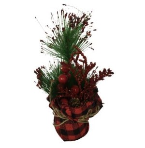 VASO TECIDO AZEVINHO PINHA GALHO GLITTTER 20CM