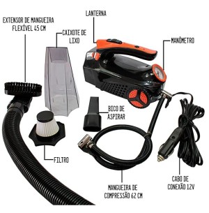 ASPIRADOR DE PÓ + COMPRESSOR DE AR PORTÁTIL AUTOMOTIVO 12V