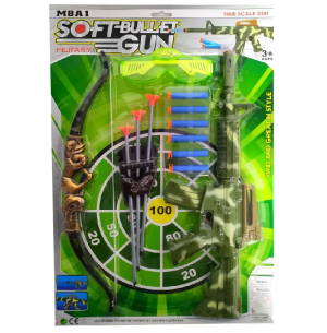 PISTOLA ATIRA DARDO 42CM KIT ARCO E FLECHA 12PÇS