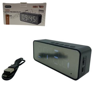 RÁDIO RECARREGÁVEL RELÓGIO USB BLUETOOTH 12X5CM