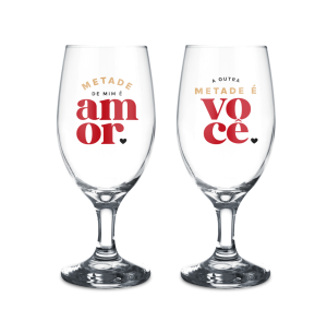 TAÇA VIDRO WINDSOR 330ML METADE DE MIM É VOCÊ A OUTRA É AMOR