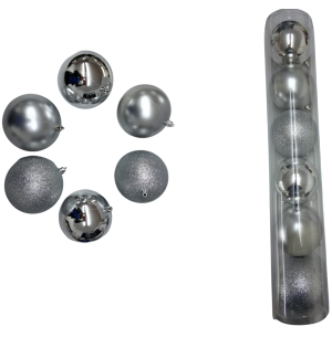BOLA TUBO 10CM 6UN MISTA PRATA