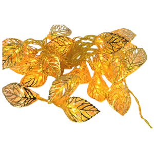 PISCA CORDÃO 20 LEDS FOLHA METAL DOURADA