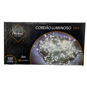 PISCA 100 LEDS FIXO FIO TRANSPARENTE BRANCO FIXO 8 METROS