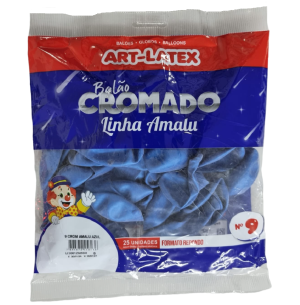 BALÃO AMALU CROMADO 9 AZUL C/25