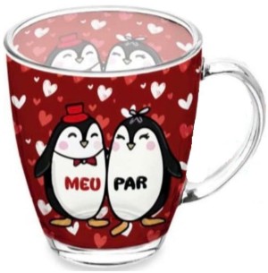 CANECA VIDRO 380ML MEU PAR PINGUIM