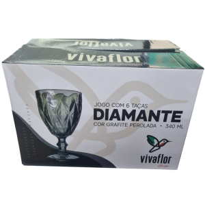TAÇA VIDRO 340ML 6UN GRAFITE PEROLADO