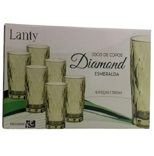 COPO VIDRO 350ML DIAMOND 6UN ESMERALDA