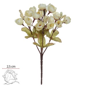 FLOR BUQUÊ ROSA MINI X5 23CM CREME