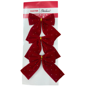 ENFEITE LAÇO 9CM 3UN VELUDO VM STRASS
