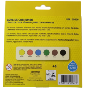 LÁPIS COR JUMBO 6 CORES C/ APONTADOR