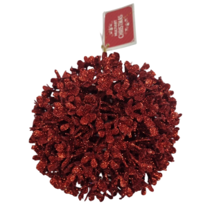 BOLA FLOR GLITTER 11CM VERMELHA