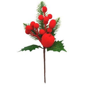 ENFEITE GALHO AZEVINHO/CEREJA VELUDO 30CM