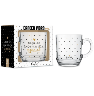 CANECA VIDRO ELEGANCE 300ML FAÇA DE HOJE UM DIA ESPECIAL